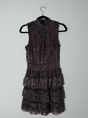 1. State Metallic Tiered Ruffle Mini Dress in Dark Brown Size M